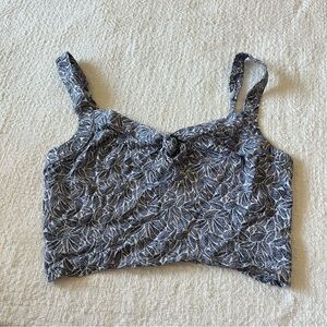 Hollister blue and white floral tie tank top ruched adjustable straps crop top